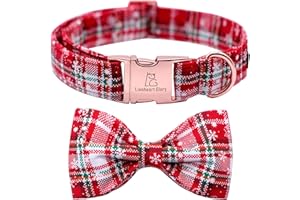 Lionheart glory Christmas Plaid Dog Collar Adjustable Soft Dog Collar with Bowtie, Pet Gift Dog Collars Bow for Small Medium Large Dogs