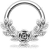 Melighting 16g Vine Septum Ring Jewelry Clear CZ Stainless Steel 316L Daith Earring For Women, Septum Clicker For Men
