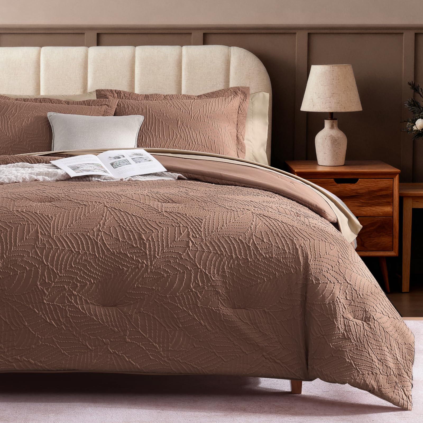 Photo 1 of Geniospin Queen Comforter Set - 7 Pieces Brown Textured Queen Bedding Sets with Comforter, Sheets, Pillowcases & Shams, All Season Brown Bedding