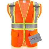 SULWZM 3M High Visibility Reflective Safety Vest with Zipper and Pockets Orange,L