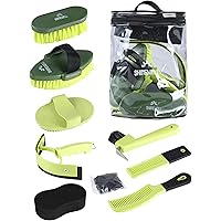 Shinewell Horse Grooming Brushes Kit 9 pieces with Organizer Bag Grooming Care Series Horse Brush Sets Green