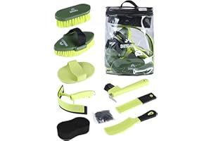 Shinewell Horse Grooming Brushes Kit 9 pieces with Organizer Bag Grooming Care Series Horse Brush Sets Green