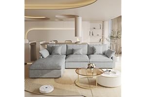 WJSHOME Cloud Couch Modular Sectional Sofa,119.29" L Shaped Couch, Oversized Down Filled Convertible Wide Seater,3 Seater with 1 Ottoman for Living Room Set, Covers Washable&Replaceable,Grey
