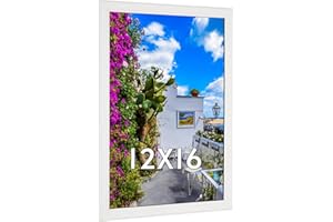 MOUDAMION 12x16 Wood Picture Frame White, Modern Natural Woodgrain 16x12in Frame, Rustic Wooden 12 x 16 inch Gallery Wall Photo Poster Frame with HD Plexiglass, Horizontal Vertical Wall Mounting Display 1pcs