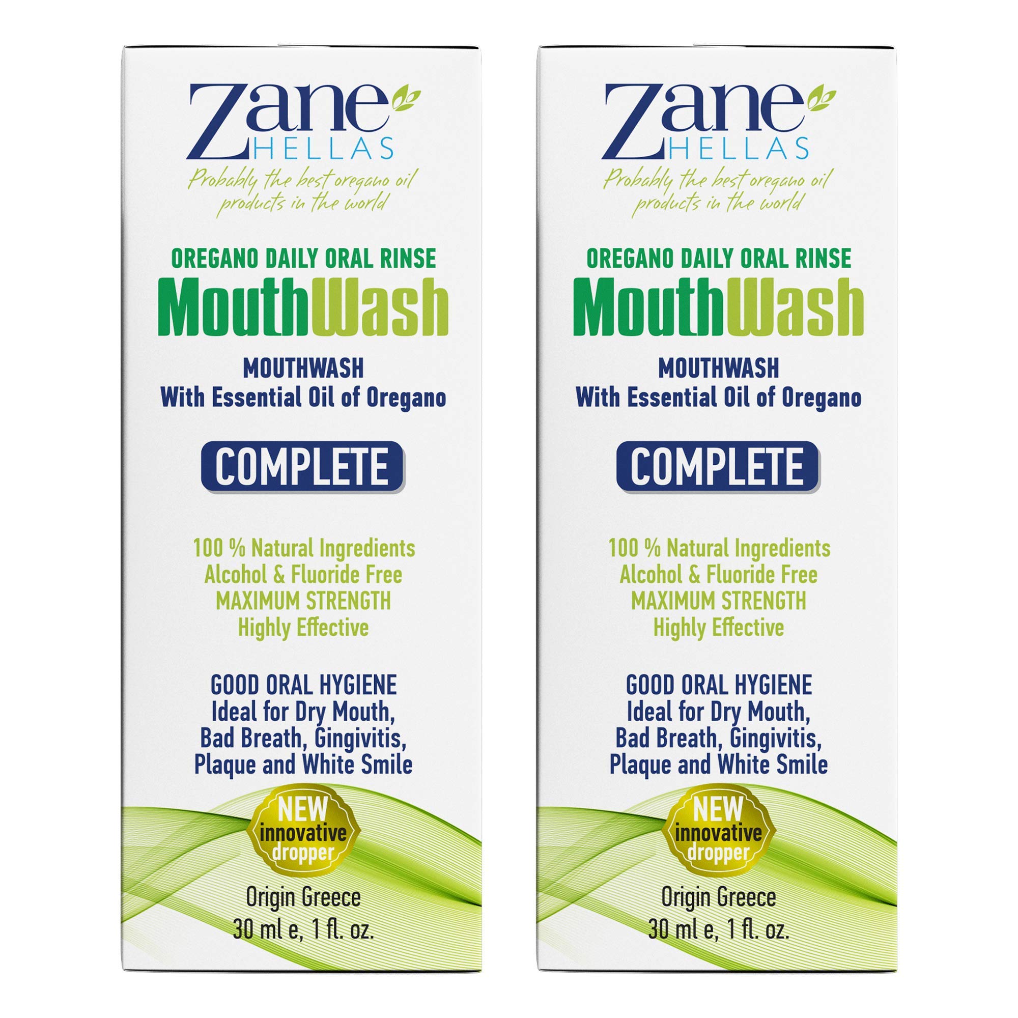 Zane Hellas MouthWash. Oral Rinse with Oregano Oil Power. Ideal for Gingivitis, Plaque, Dry Mouth, and Bad Breath. Alcohol and Fluoride Free. 100% Herbal Solution.2 fl.oz.-60ml.