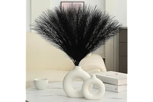 UREYMX Faux Pampas Grass Decor 17.7 Inch 30pcs, Artificial Pampas Grass Fluffy Home Decor, Short Vase Room Decor pompous Grass Flower Arrangement for Boho Home Wedding Decoration (Black)