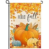 Agroon Hello Fall Pumpkin Leaf Garden Flag 12x18 Inch, Double Sided Autumn Thanksgiving Holiday Burlap Yard Flag for Outdoor Decoration