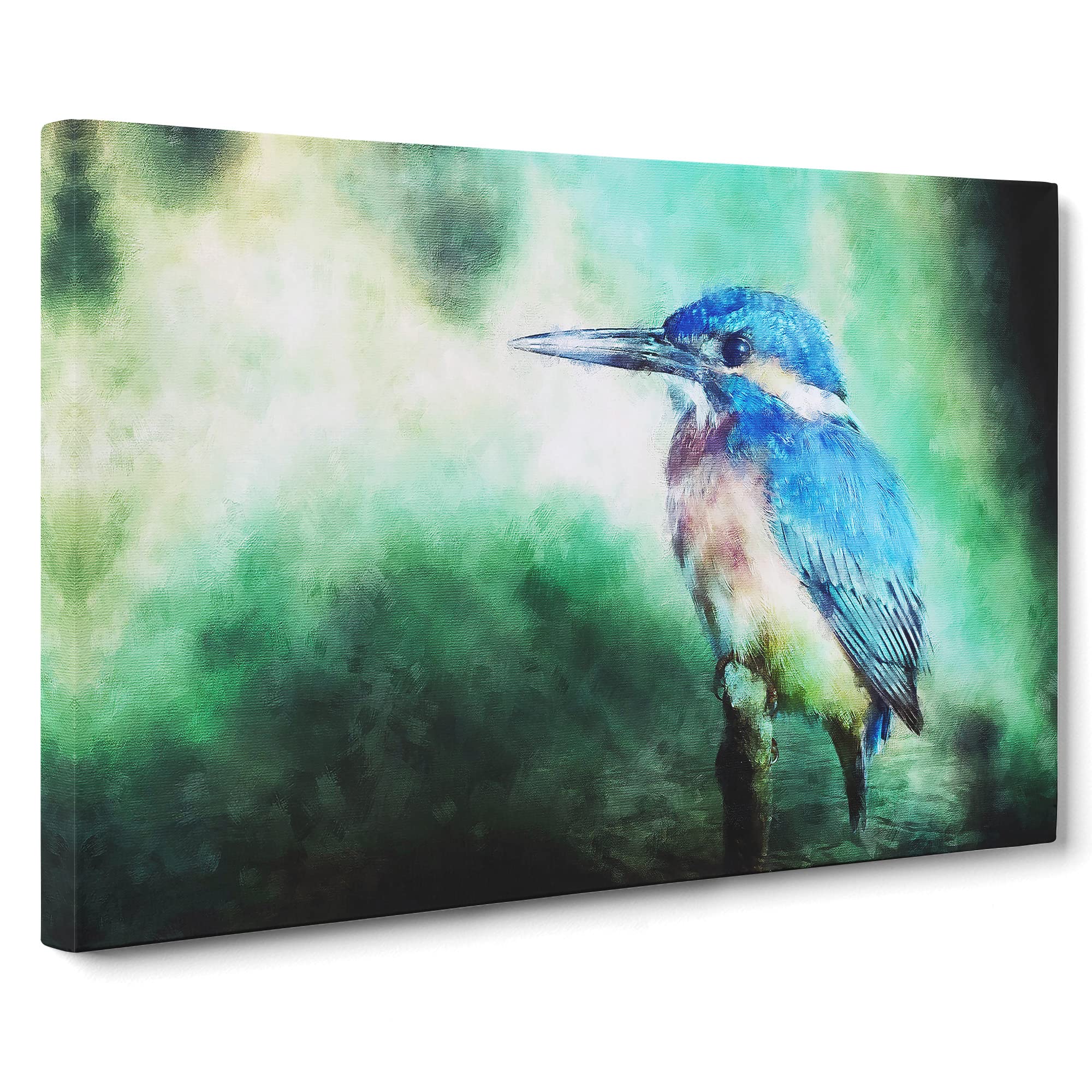 The Kingfisher Bird Looking West Canvas Print | Gallery Wrapped 30mm Frame Wall Art | 20x14 inches | Ready to Hang | Abstract Animals Picture | Living Room Bedroom Lounge Office