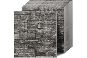 Greymond 3D Wall Panels Peel and Stick in Black Grey Stone, 20 PCS XPE Foam 3D Wallpaper, Textured Faux Brick Wall Panels for Bedroom, Stairs, Kitchen