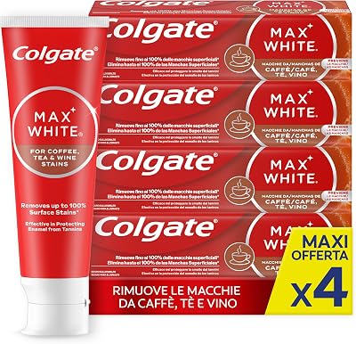 Max White, Dentifricio Sbiancante Per Caffè e Tè, 4x75 ml