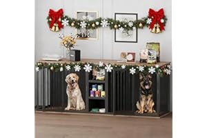 DEYGIA Dog Crate Furniture Indoor for 2 Dogs, 79'' Farmhouse Steel Frame Wooden Dog Kennel with Adjustable Division Board and Sliding Doors for Small Medium Large Dogs (Dark Gray)