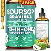 HIIHONE (2 Pack) 12-in-1 Soursop Bitters Liquid Drops with Sea Moss, Black Seed Oil, Moringa for Cell Support & Regeneration, Immunity, Liver, Gut & Antioxidant - 2 Fl Oz