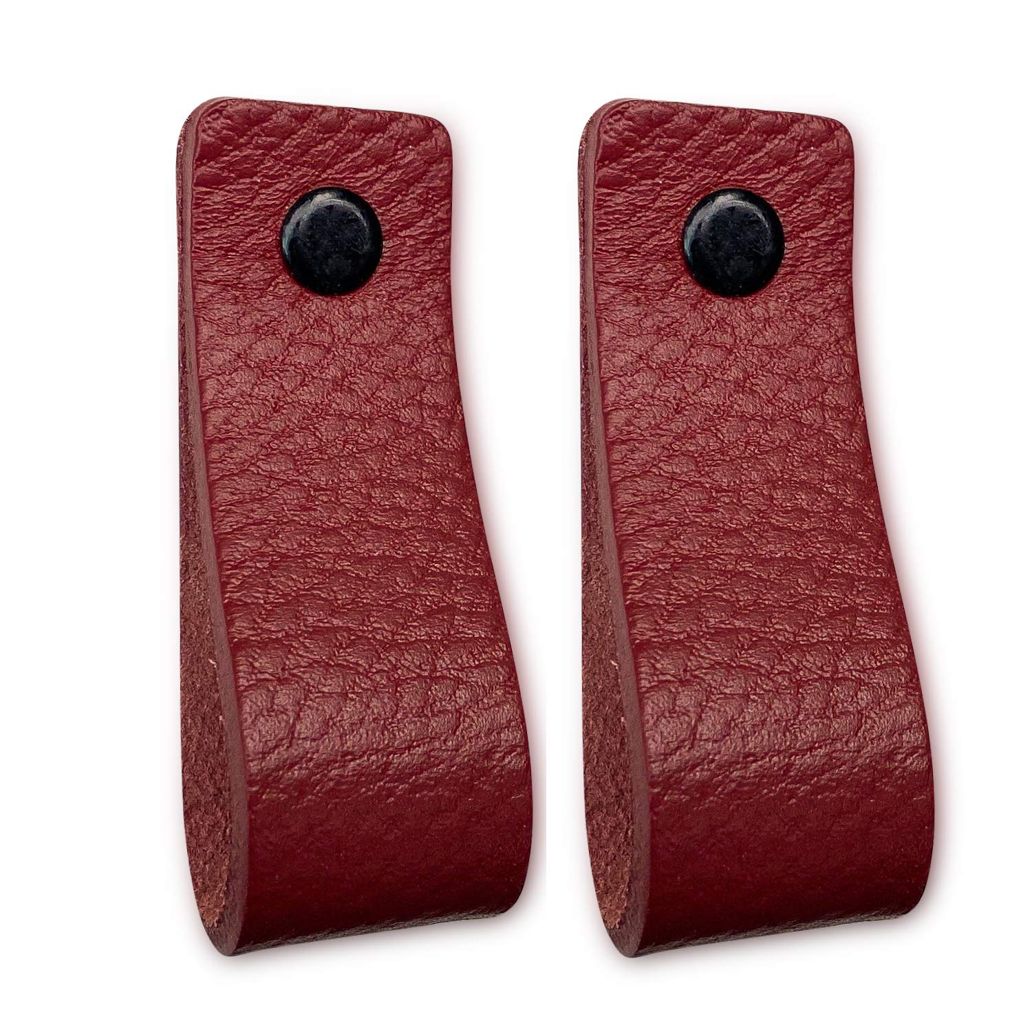 Brute Strength - Leather Furniture Handles - Bordeaux Red - 2 Pack - 16.5 x 2.5 cm - Cabinet & Door Handles for Kitchen, Bathroom, Cabinets, Dresser