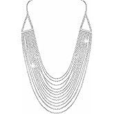 HZMAN Silver Layered Necklaces for Women Rhinestone Wedding Party Jewelry Gift