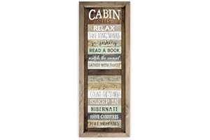 MRC WOOD PRODUCTS Cabin Rules Wood Rustic Style Wall Décor Sign With Frame 6x18