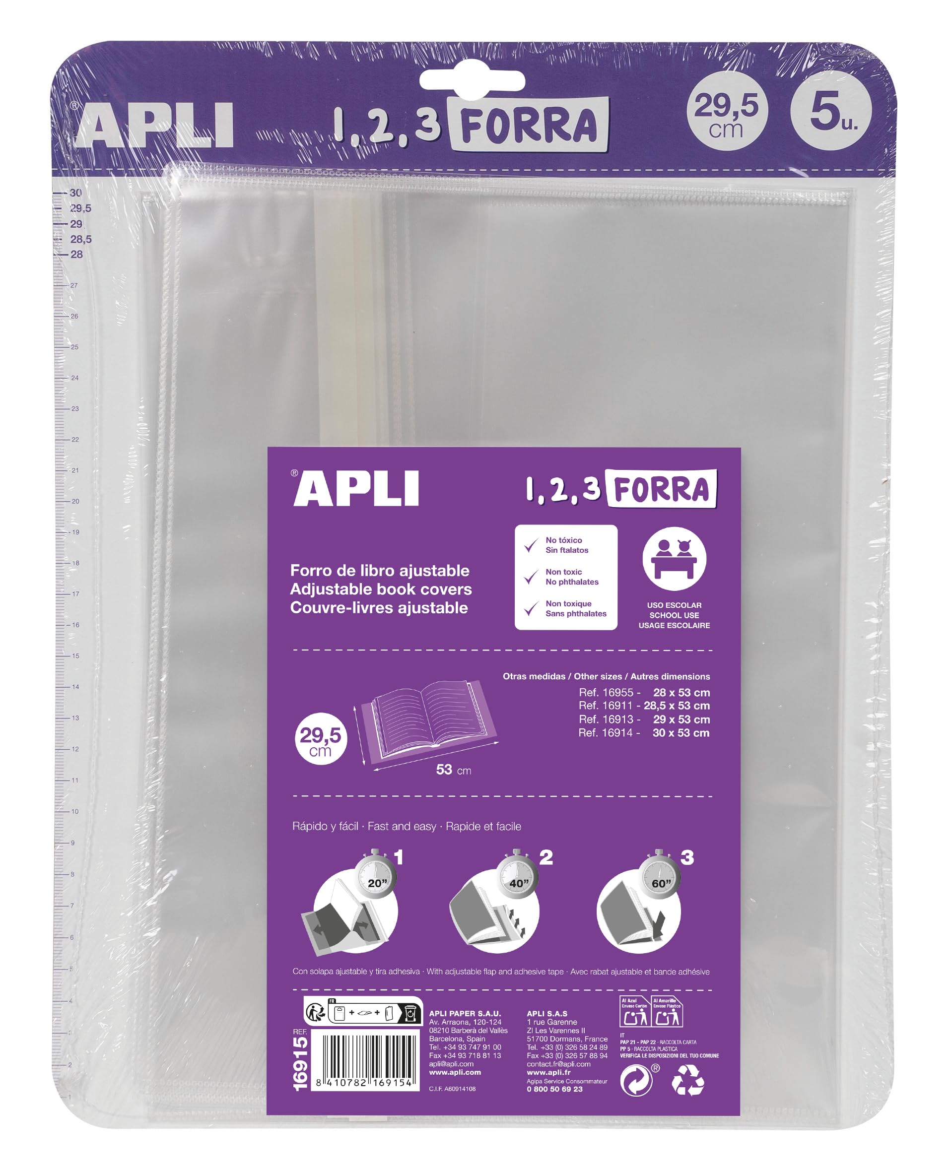 APLI 16915 Book Cover with Adjustable Flap Polypropylene 295mm