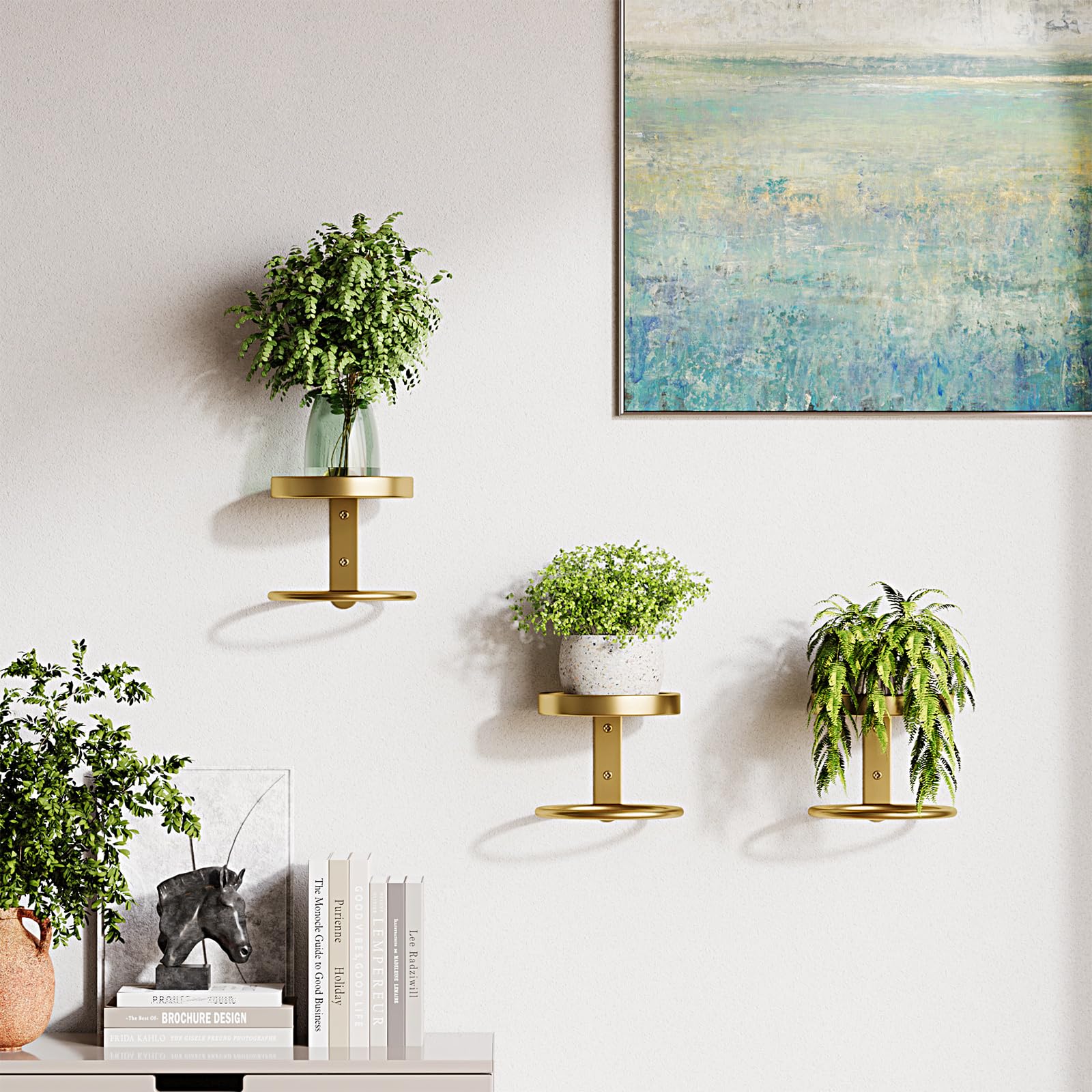 Rioneta 3 Pack Metal Wall Plant Holder,Gold