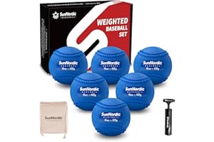 SunNordic 6 Pack Weighted Baseballs Set (16 oz) - Weighted Baseballs for Hitting Training & Improved Power - Pitching Training Baseball for All Skill Levels