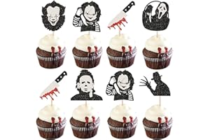 Rsstarxi 24 Pack Have a Killer Birthday Cupcake Toppers Glitter Horror Classic Movie Cupcake Picks Horror Characters Halloween Cake Decorations for Baby Shower Birthday Party Decorations