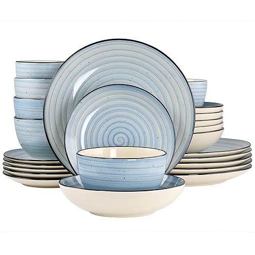 Elama Gia 24 Piece Round Stoneware Dinnerware Set in Light Blue