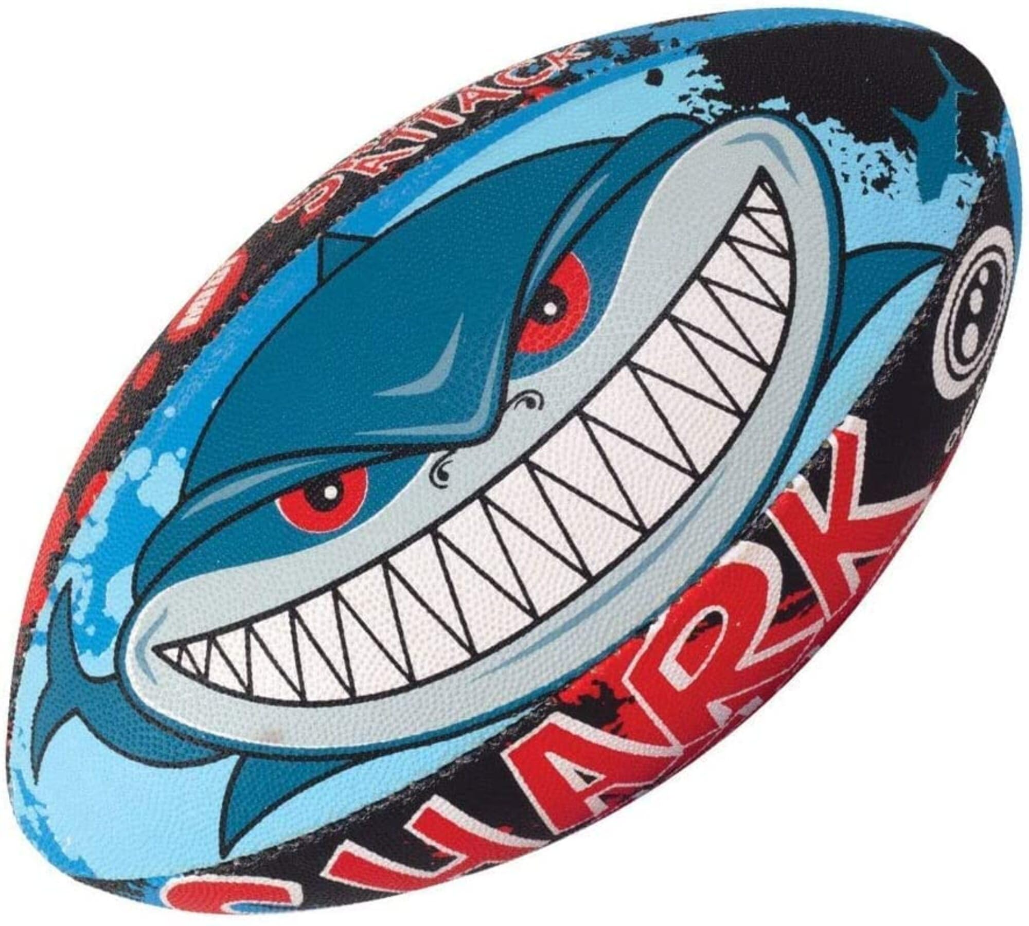 Optimum Rugby Ball - Balanced and Responsive for Accurate Handling and Kicking of Top-Performing Rugby Balls - Perfect for Training and Gameplay - 2-Ply 410g Ball - Shark Attack - 5
