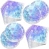 40Pcs Frozen Snowflake Theme Party Supplies - Winter Snow Birthday Plates and Napkins for Baby Shower Party Decorations