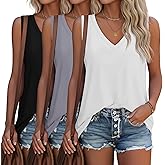 Riyiper 3 Pack Women's V Neck Tank Tops Loose Fit Sleeveless T Shirts Casual Tunic Tank Summer Beach Vacation Clothes