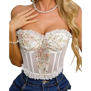 Syrinxial Vintage Open Back Mesh Lace Boned Corset Crop Top Party Bodice | Sheer see-through, side seam boning, sleeveless, s