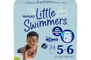 Huggies Little Swimmers Disposable Swim Diapers, Size 5-6 (32+ lbs), 34 Ct (2 packs of 17), Packaging May Vary
