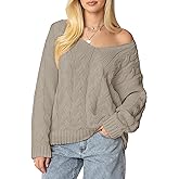IWD Women's Oversized Sweaters Cable Knit V Neck Long Sleeve Pullover Sweater 2026