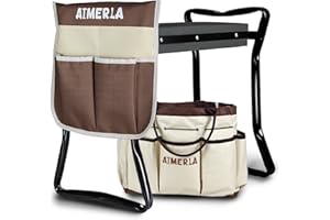 Aimerla Foldable Garden Kneeler Seat Heavy Duty {Soft Thick Kneeling Pad} Durable Garden Stool - 2 large Capacity Garden Tool Bags with Pockets - Portable Garden Bench for Indoor and Outdoor Gardening
