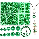 Pearl Beads for Jewelry Making, 1750pcs Grassy Green Pearl Craft Bead with Hole - 4mm, 6mm, 8mm, 10mm, 12mm Loose Spacer Bead for Necklace, Bracelet, Earrings, Ring, Choker, Wedding Dress Decor
