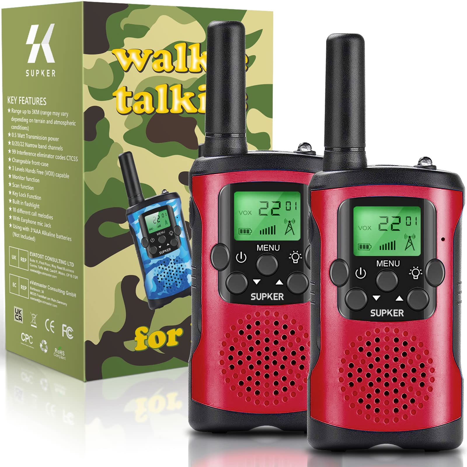 Walkie Talkies for Kids, Toys for 3 to 14 Year Old Children's 2 Way Radio 3 Miles Range for Outside Adventure Game Camping Hiking (T-339 Red)