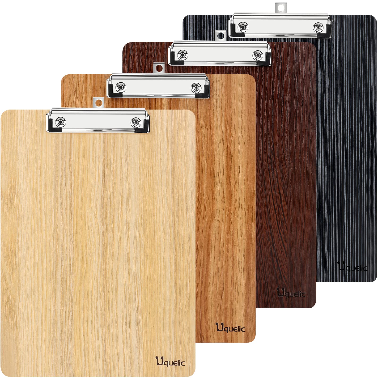 Uquelic 4pcs A5 Durable Wooden Clipboards with Hanging Hole, Designed for Office Work Classroom Business Restaurant (Assorted Colors, A5)