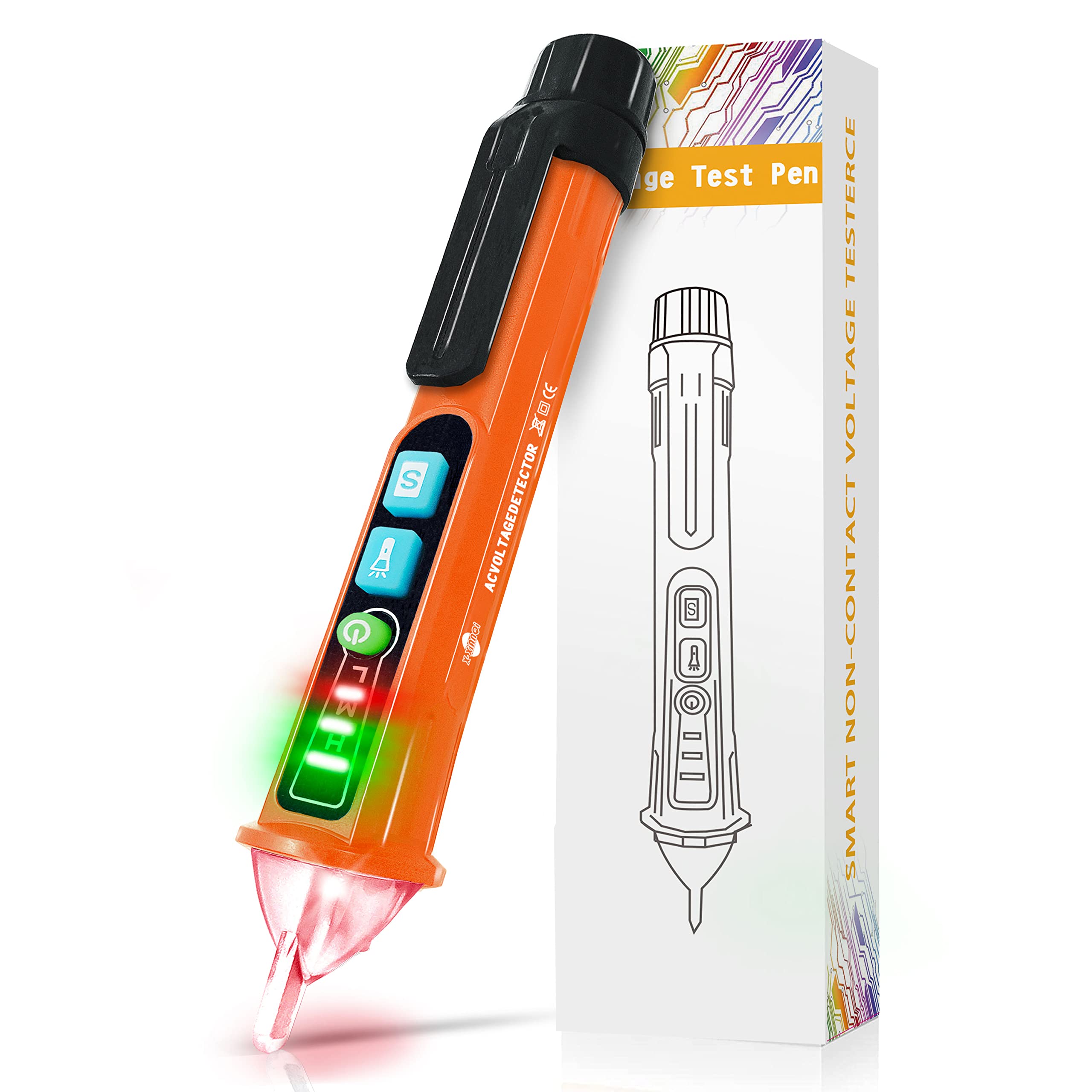 X-XIANQIペン型 検電テスター AC12V~1000V/48V~1000V感度調節検電ドライバー 非接触電圧検出器 電圧チェッカー 誘導線断線検電器検知器 ブザーアラーム LEDライト の商品画像