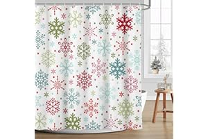 MEHOFOND Christmas Shower Curtains for Bathroom Winter Colorful Snowflakes Bathroom Curtains Xmas Bathroom Decors Washable Durable Fabric Shower Curtains 72x72 Inch
