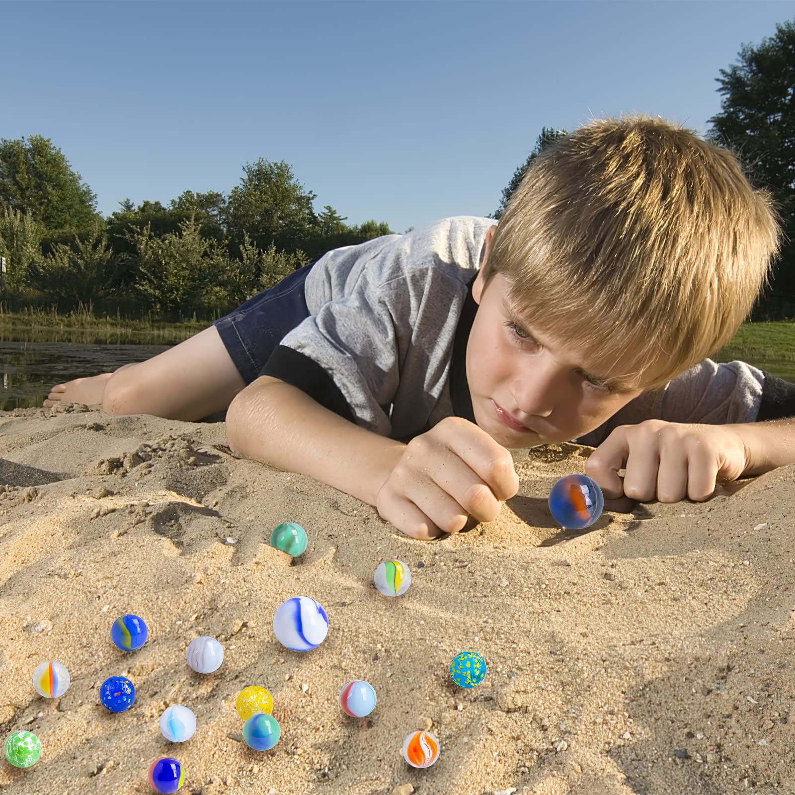 3 otters 125PCS Marbles Games for Kids, Assorted Size with Gift Box for Marbles Run Games