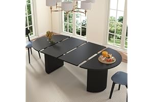 WESELON 41 in-78 in Extendable Dining Room Table for 4-8, Round Expandable Kitchen Table with Fluted Base, Modern Oval Dinner Tables for Dining Room Kitchen Living Room (Black)