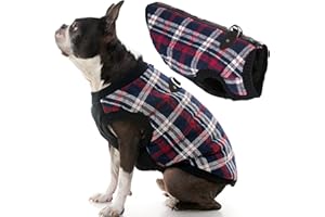 Gooby Fashion Vest Check Dog Jacket - White Check, Large - Warm Zip Up Dog Bomber Vest with Dual D Ring Leash - Winter Water Resistant Small Dog Sweater - Dog Clothes for Small Dogs Boy or Medium Dogs