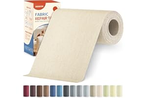 Sgooyir Linen Fabric Repair Tape Kit, 4" x 80" Self-Adhesive Couch Patch Repair Fabric Patches for Furniture, Clothes, Upholstery, Carpets, Chairs, Sofas, Pillows Beige