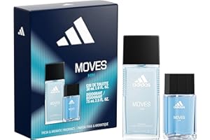 Adidas Moves for Him Giftset,1 fl oz EDT + 2.5 fl oz Body Fragrance, Notes of Green Apple, Cedarwood, Musk, Men's Fragrance, 