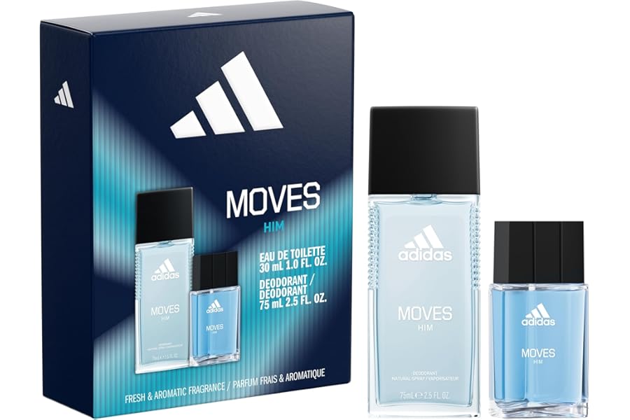adidas Moves for Him Giftset,1 fl oz EDT + 2.5 fl oz Body Fragrance, Notes of Green Apple, Cedarwood, Musk, Men’s Fragrance, Long Lasting, Sporty Fragrance, Travel Size