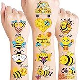 60 PCS Yellow Bee Pre-Cut Temporary Tattoos for Kids | Super Cute First Themed Birthday Party Favors, Supplies, Decorations, Cute Animal Tattoo Stickers, School Rewards Prizes & Gifts Boys Girls