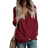 softome Womens Casual Long Sleeve Wrap Fall Sweaters Tops V Neck Solid Color Oversized Pullover Loose Fit Jumper