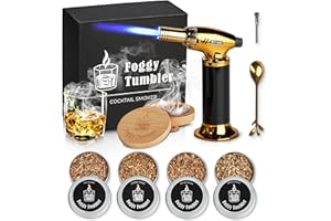 FOGGY TUMBLER Cocktail Smoker Kit with Gold Torch and 4 Wood Chips Flavors, Aged and Charred Old Fashioned Drink Smoker Infuser Kit for Bourbon & Whiskey, Bar Tools and Supplies, Gift for Men (No Butane)