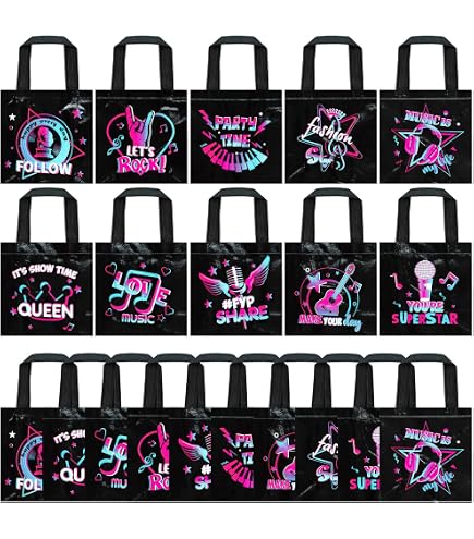 Neon-Partytüten „Let’s Glow“ – 24 Stück, 15x8x21 Cm, Mit Griff, Für Geburtstag, Halloween, 80er/90er Party