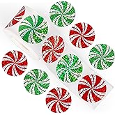 Whaline Christmas Candy Stickers Roll Peppermint Laser Seal Stickers Xmas Red Green Waterproof Self-Adhesive Decals for Envelope Journal Decor Party Supplies, 500Pcs