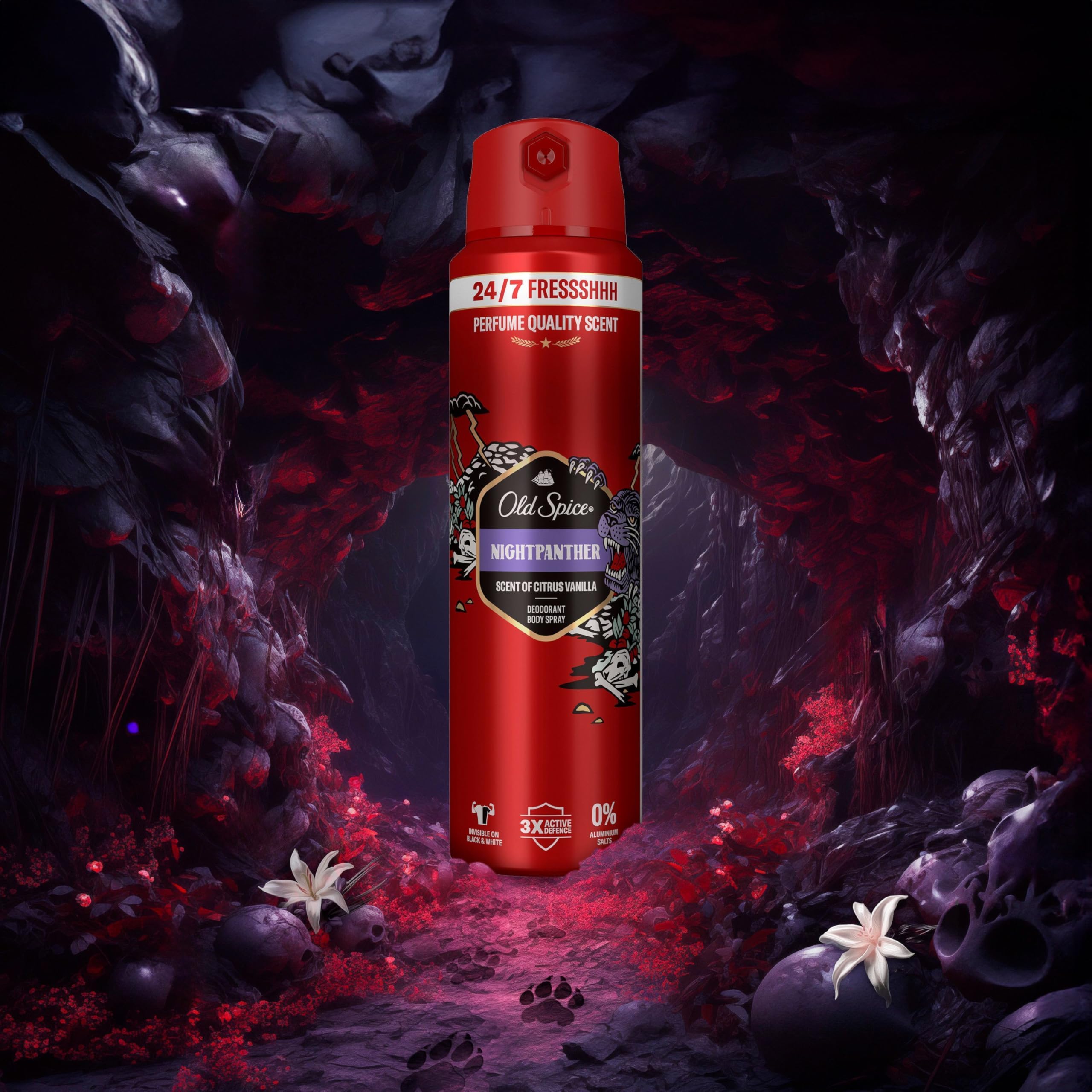 Old Spice Night Panther Deospray für Männer 250 ml, 24/7 Frischhh bei täglicher Anwendung, lang anhaltender Duft in Parfumqualität, Schutz vor Gerüchen, 0% Aluminiumsalze 8