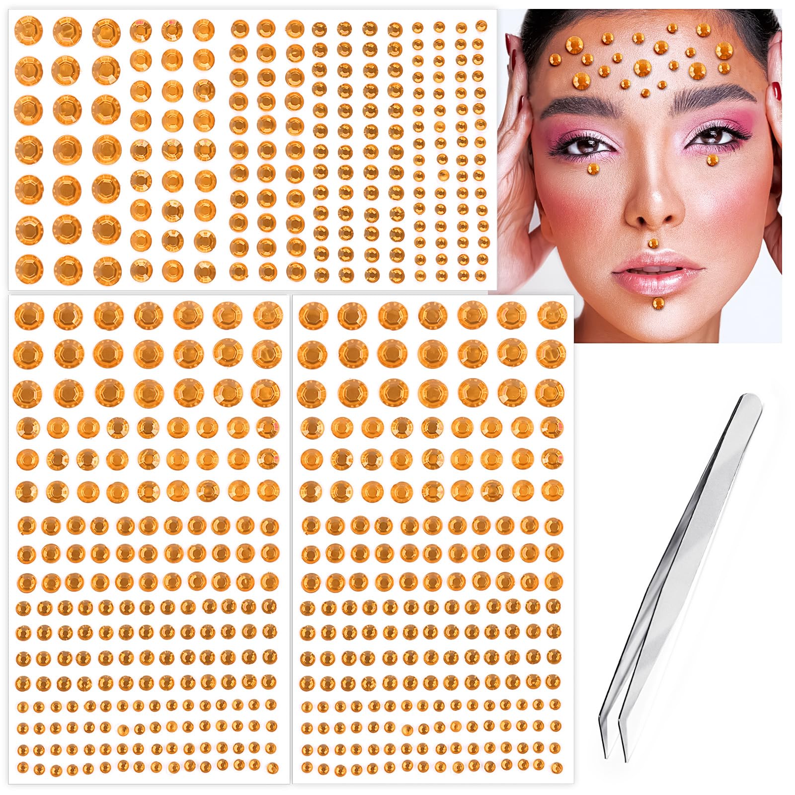 View 1 of 591pcs Face Gems Hair Gems Pearls, Self-Adhesive Face Jewels Eye Rhinestones 3/4/5/6/8 mm Face Gem Stick on, Halloween Makeup Gems Rave Accessories for Face Eyes Body Makeup (06.Orange)