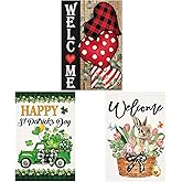 Doncida 3 Pack Valentines Day Garden Flag St Patricks Day Garden Flag Easter Garden Flags 12 x 18 inch Double Sided Burlap Small Yard Flags for Outside Lawn Seasonal Decoration